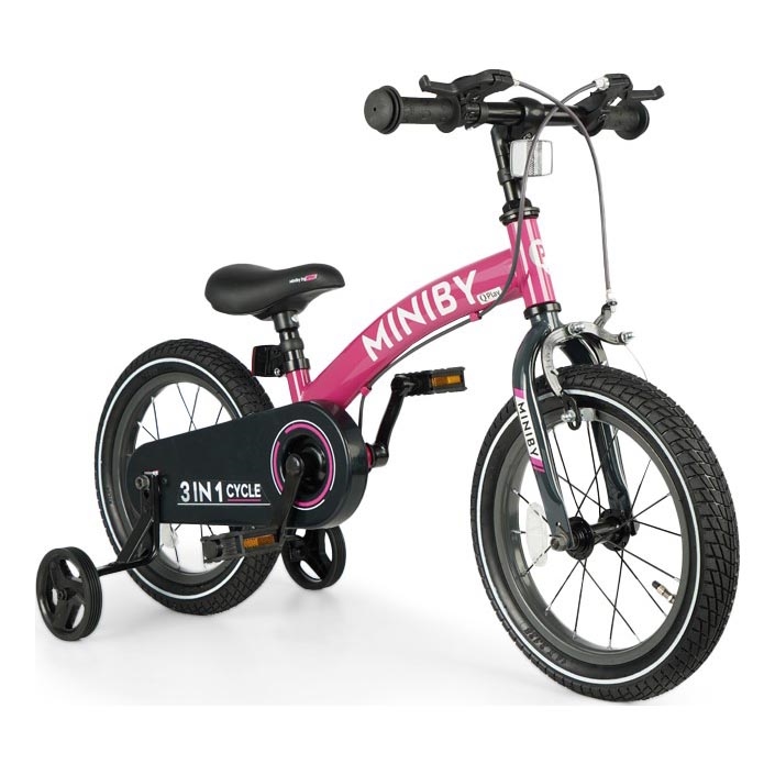 QPlay - Vaikiškas dviratis 14" MINIBY 3in1 rausva
