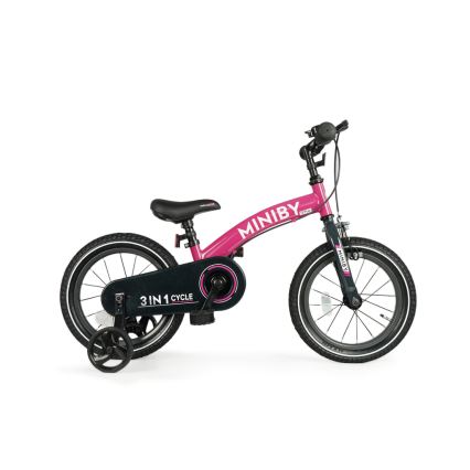 QPlay - Vaikiškas dviratis 14" MINIBY 3in1 rausva