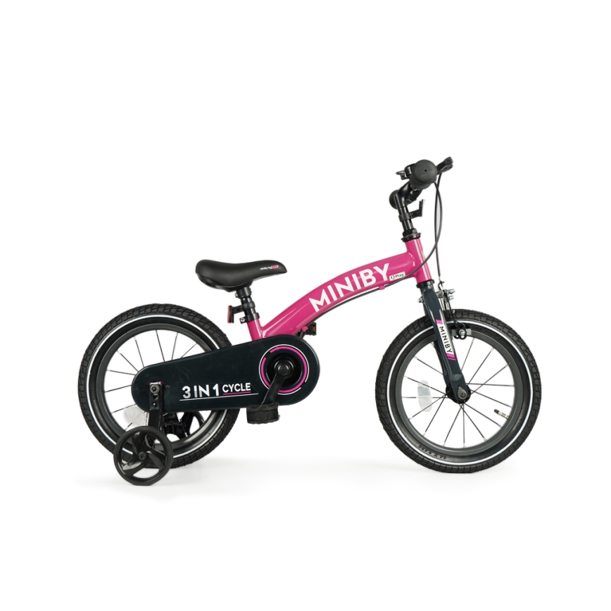 QPlay - Vaikiškas dviratis 14" MINIBY 3in1 rausva