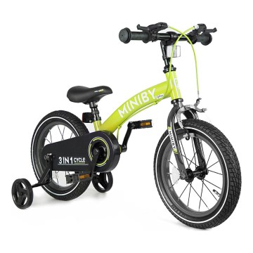 QPlay - Vaikiškas dviratis 14" MINIBY 3in1 žalia