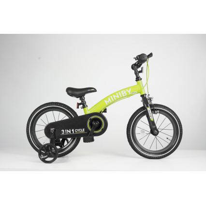 QPlay - Vaikiškas dviratis 14" MINIBY 3in1 žalia