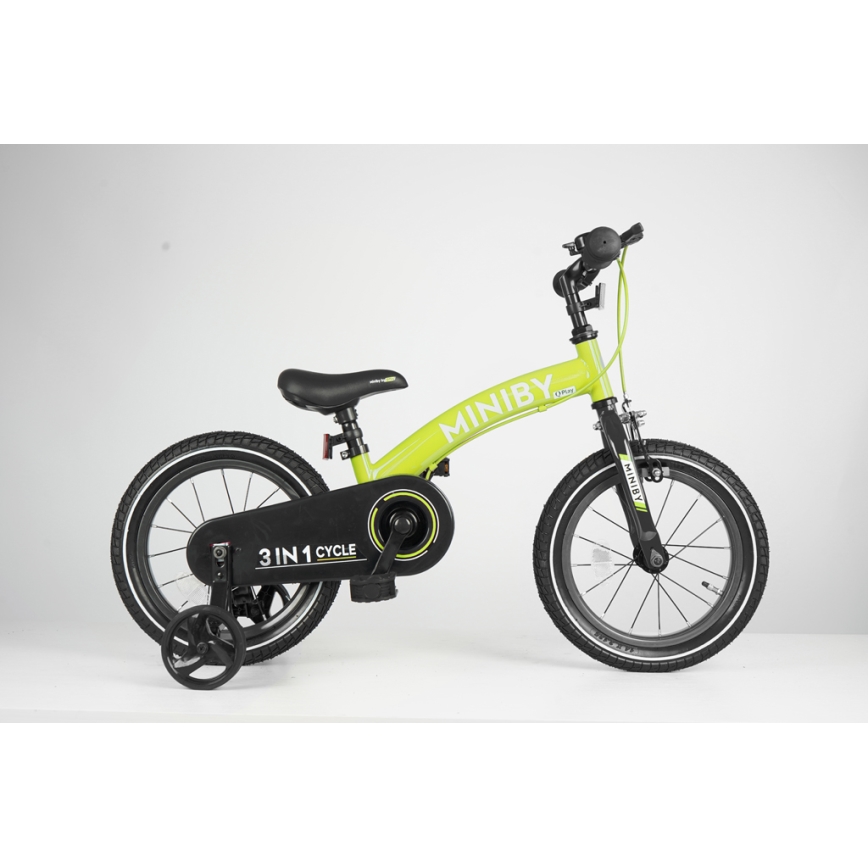 QPlay - Vaikiškas dviratis 14" MINIBY 3in1 žalia