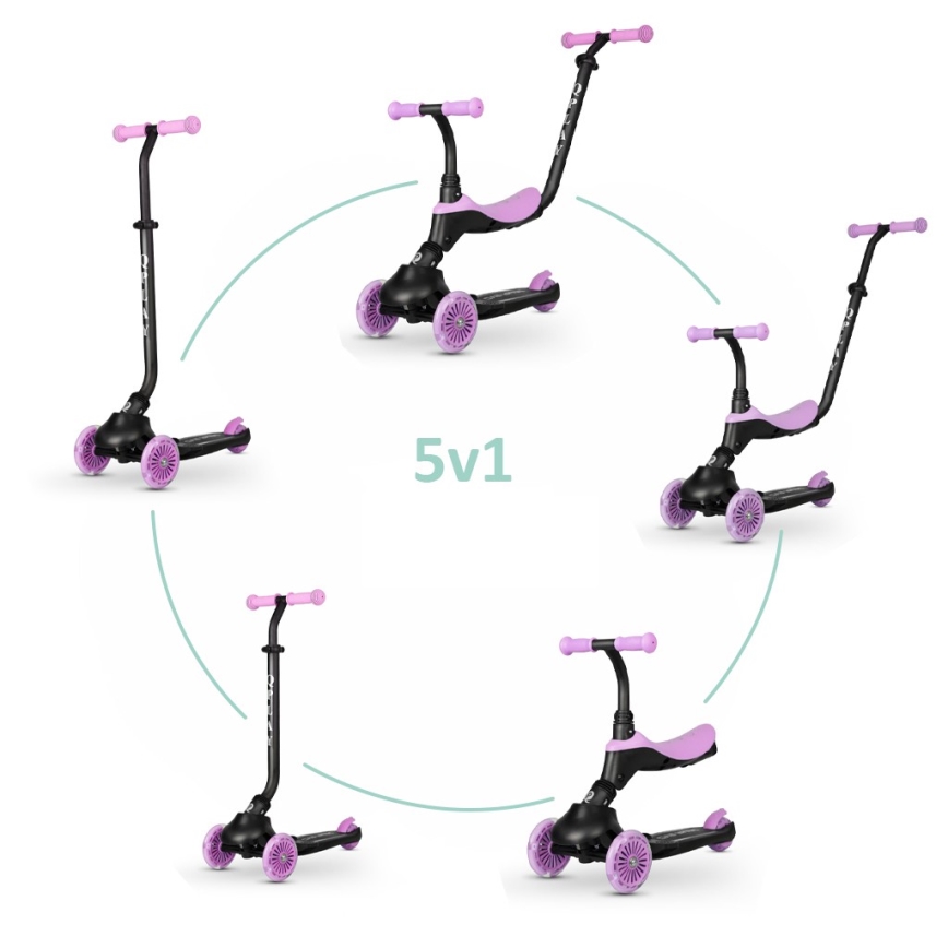 QPlay - Vaikiškas paspirtukas 5in1 SEMA violetinė