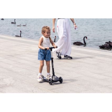 QPlay - Vaikiškas paspirtukas SPARKLING su LED ratukais, juodas