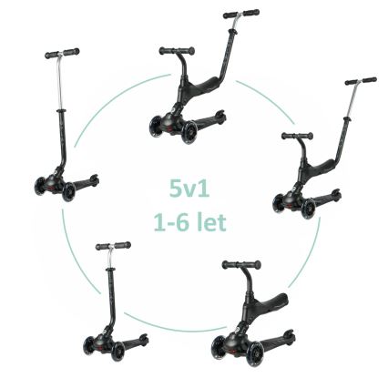 QPlay - Vaikiškas paspirtukas su LED ratukais 5 viename SEMA PRO juodas
