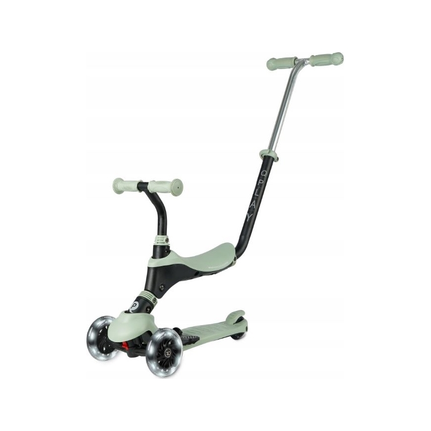 QPlay - Vaikiškas paspirtukas su LED ratukais 5 viename SEMA PRO žalias