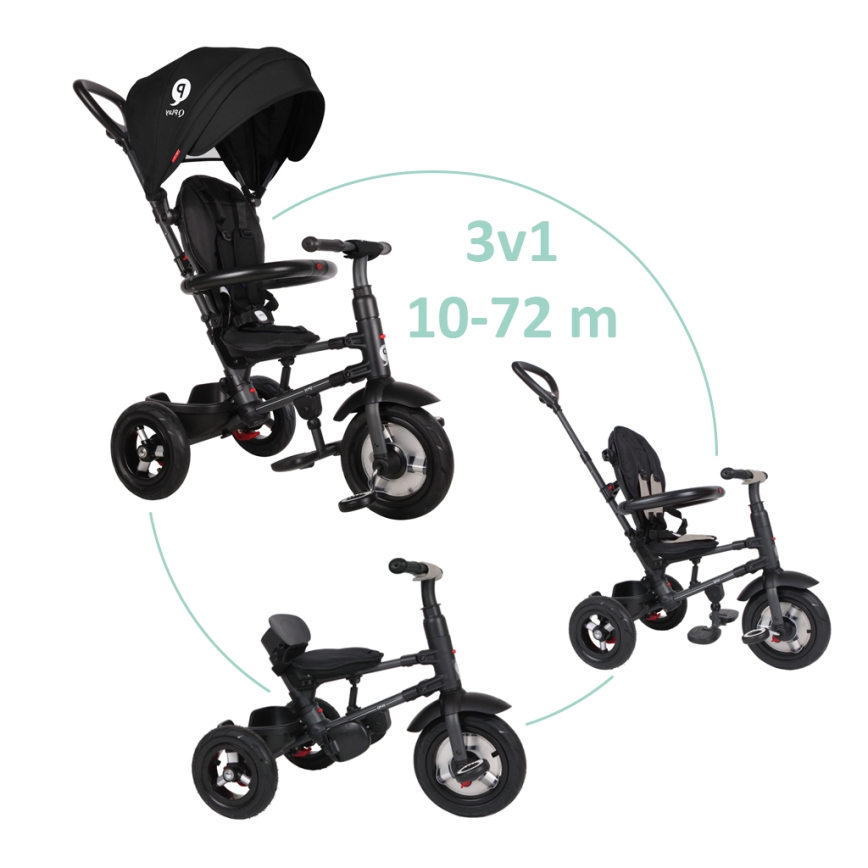 QPlay - Vaikiškas triratis 3in1 RITO AIR juoda