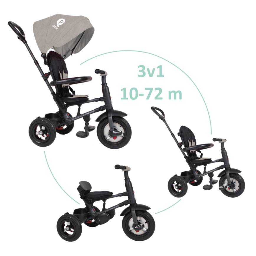 QPlay - Vaikiškas triratis 3in1 RITO AIR pilka
