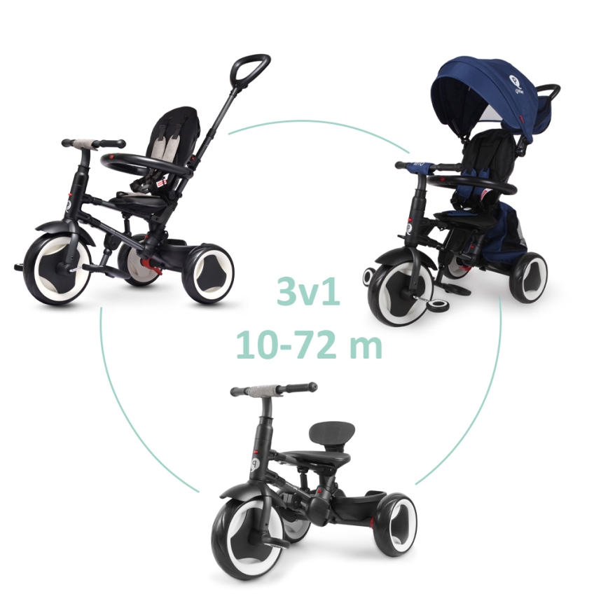 QPlay - Vaikiškas triratukas 3-in-1 RITO EVA PLUS mėlynas