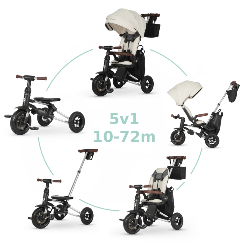 QPlay - Vaikiškas triratukas 5in1 NOVA DELUXE smėlinis