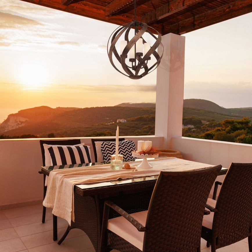 Quintiesse - Lauko pakabinamas šviestuvas ant grandinės BLACKSMITH 4xE14/40W/230V skersmuo 50,1 cm IP44 juodas