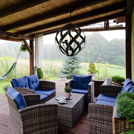 Quintiesse - Lauko liustra ant grandinės BLACKSMITH 5xE14/40W/230V Ø 66,4 cm IP44 juoda