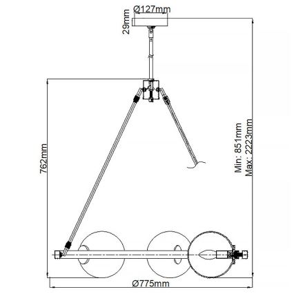 Quintiesse - Pakabinamas šviestuvas ant strypo HARPER 5xE14/60W/230V skersm. 77,5 cm blizgus chromas/dūminis