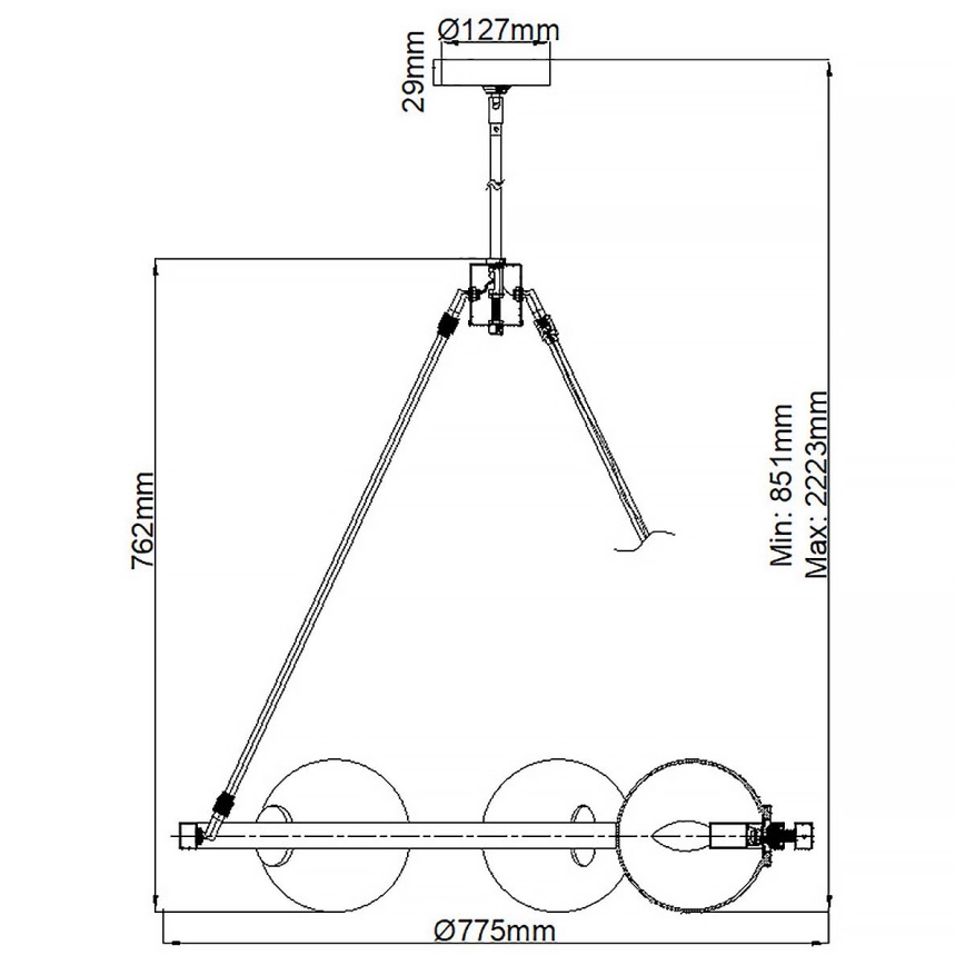 Quintiesse - Pakabinamas šviestuvas ant strypo HARPER 5xE14/60W/230V skersm. 77,5 cm blizgus chromas/dūminis
