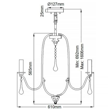 Quintiesse - Pakabinamas šviestuvas ant stiebo KARLEE 5xE14/60W/230V, skersmuo 61 cm, matinis chromas