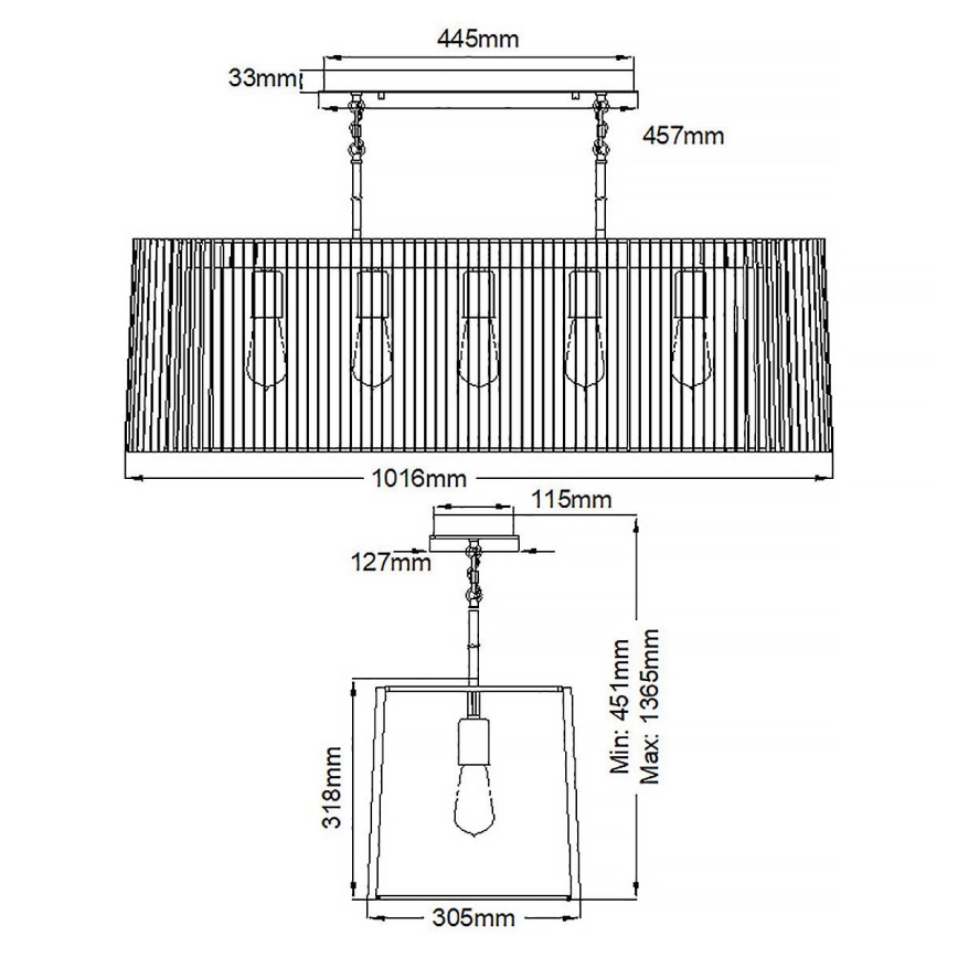 Quintiesse - Pakabinamas šviestuvas ant strypo LINARA 5xE27/60W/230V, juodas/auksinis