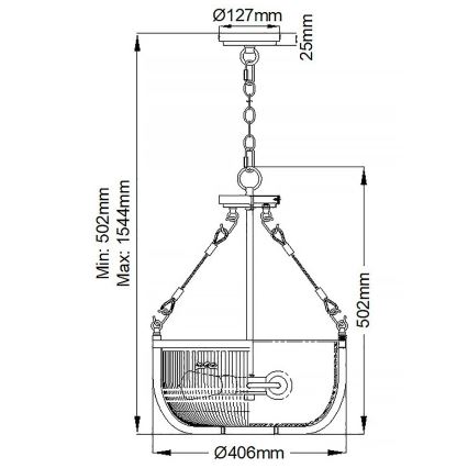 Quintiesse - liustra ant grandinės ROUX 3xE27/60W/230V, skers. 40,6 cm, auksinė