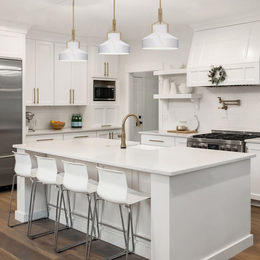 Quoizel - Pakabinamas šviestuvas ant strypo BRECKEN 2xE27/60W/230V auksinis/marmuro dekoras