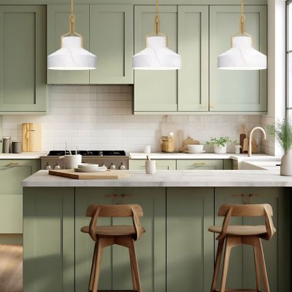 Quoizel - Pakabinamas šviestuvas ant strypo BRECKEN 2xE27/60W/230V auksinis/marmuro dekoras