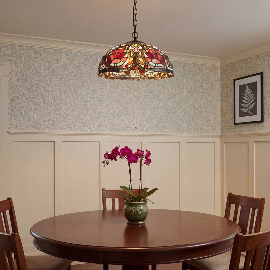 Quoizel - Tiffany stiliaus pakabinamas šviestuvas ant grandinės LARISSA, 3xE27/60W/230V, skersmuo 38,5 cm