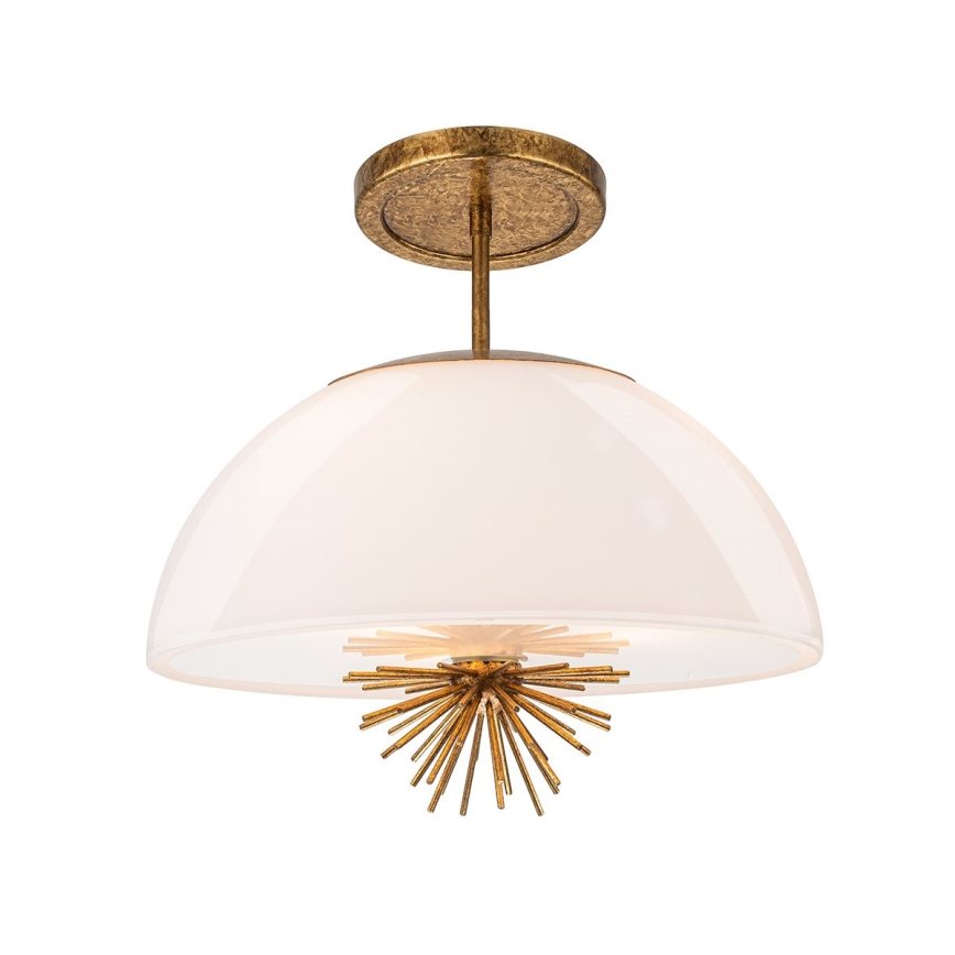 Quoizel - Sietynas ant stulpo STARING 3xE14/40W/230V diametras 45,7 cm auksas/patina/balta