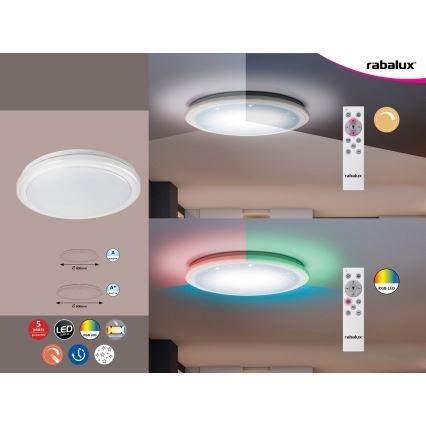 Rabalux - reguliuojamas LED lubų šviestuvas su nuotoliniu valdymu, RGB LED, 32 W/230 V, skersmuo 40 cm