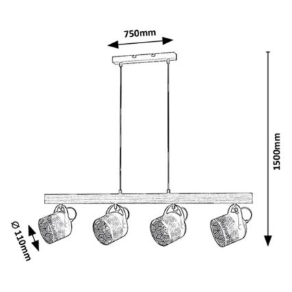 Rabalux  - Pakabinamas sietynas ROTEM 4xE14/40W/230V