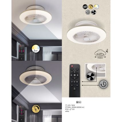 Rabalux - LED Reguliuojamas šviestuvas su ventiliatoriumi DALFON LED/36W/230V 3000-6000K + valdymo pultas