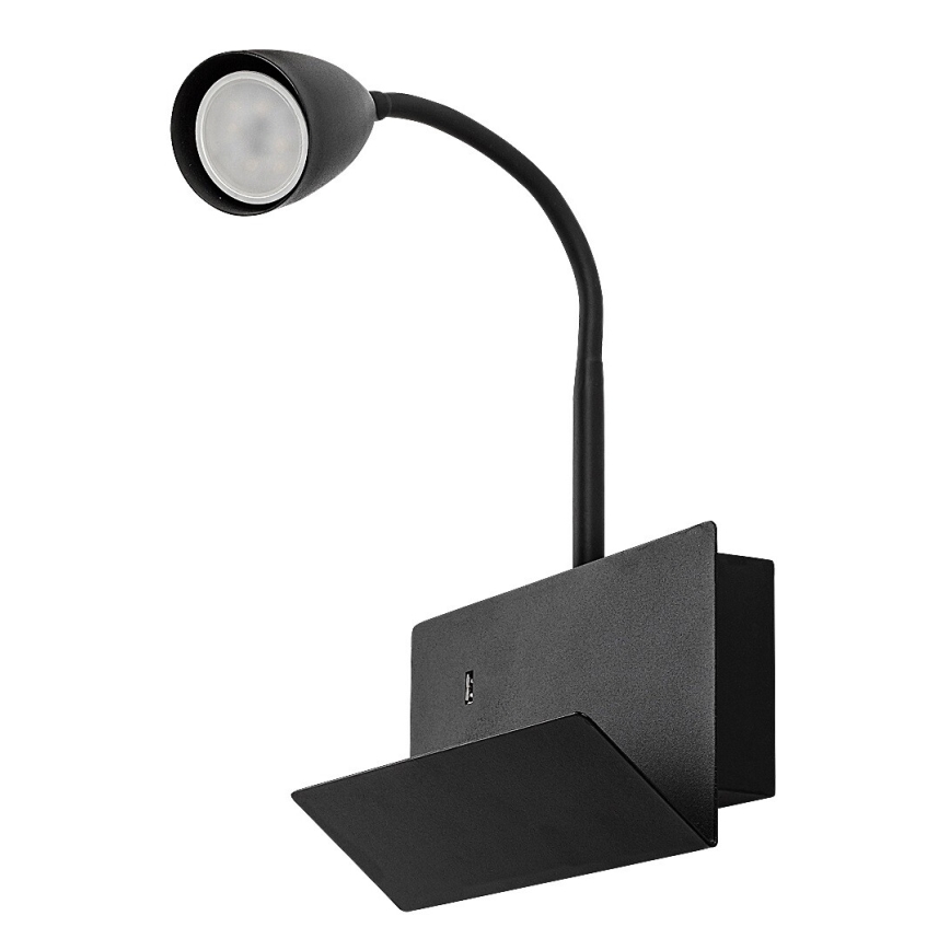 Rabalux - Sieninis šviestuvas su lentyna ir USB port 1xGU10/25W/230V juoda