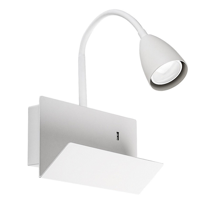 Rabalux - Sieninis šviestuvas su lentyna ir USB port 1xGU10/25W/230V balta