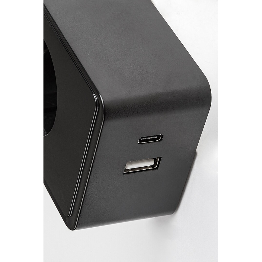 Rabalux - dimeriuojamas LED sieninis šviestuvas LED/4W/230V su USB lizdu, skirtas kištukiniam prijungimui, 3000/4000/6000K juodas