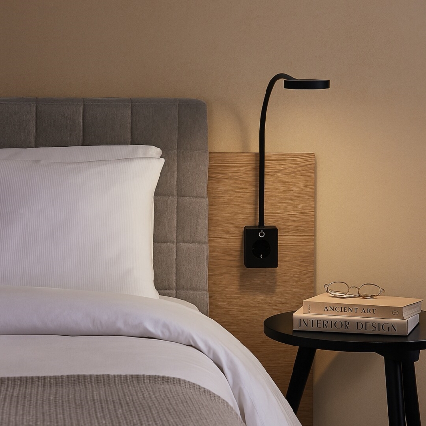 Rabalux - reguliuojama LED sieninė lempa LED/4W/230V su USB prievadu, kištukinė, juoda