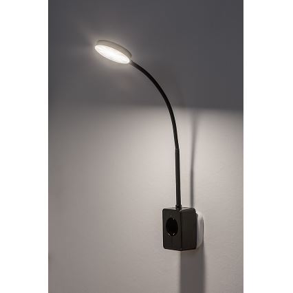 Rabalux - reguliuojama LED sieninė lempa LED/4W/230V su USB prievadu, kištukinė, juoda