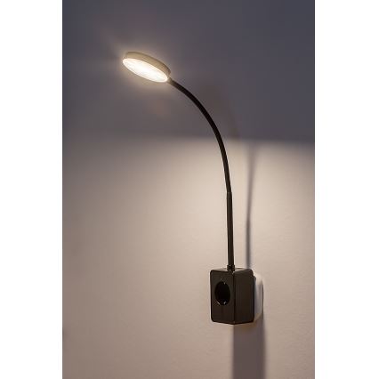 Rabalux - reguliuojama LED sieninė lempa LED/4W/230V su USB prievadu, kištukinė, juoda