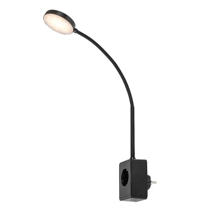 Rabalux - reguliuojama LED sieninė lempa LED/4W/230V su USB prievadu, kištukinė, juoda