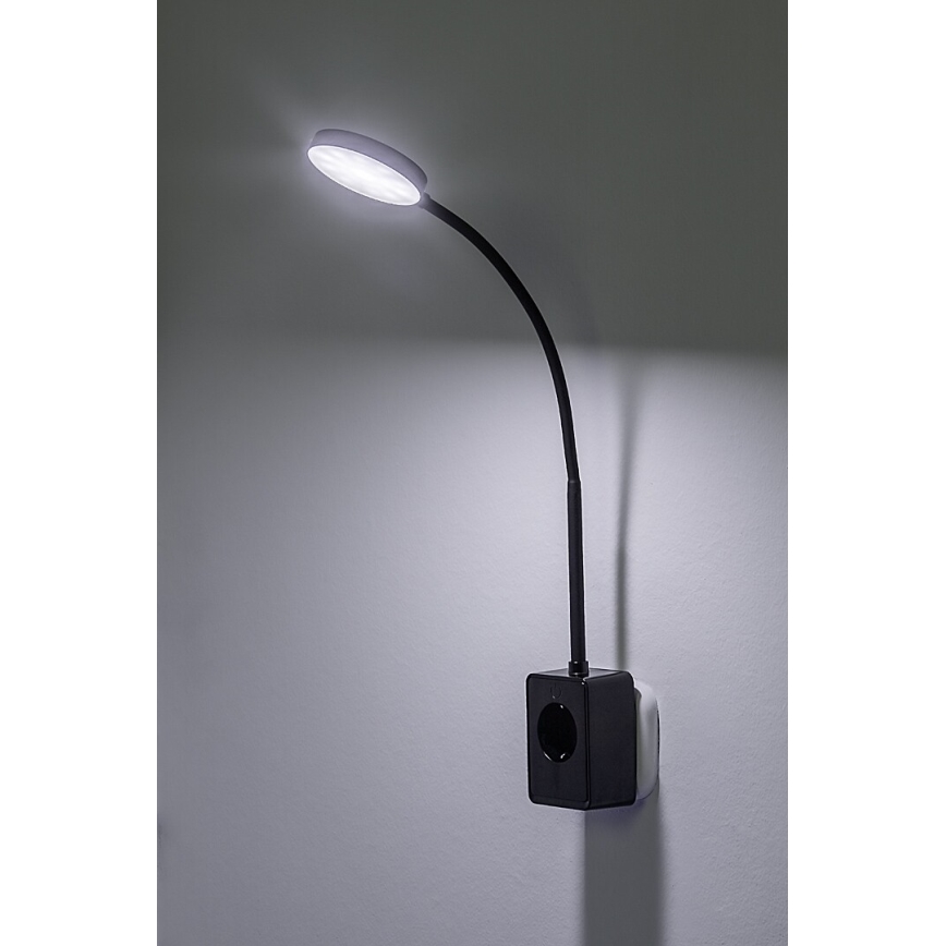 Rabalux - reguliuojama LED sieninė lempa LED/4W/230V su USB jungtimi, skirta įkišimui į lizdą, 3000/4000/6000K, juoda