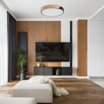 Rabalux – LED lubinis šviestuvas, 42 W, 230 V, 3000/4000/6500 K, juodas/ąžuolo imitacija, Ø 41 cm