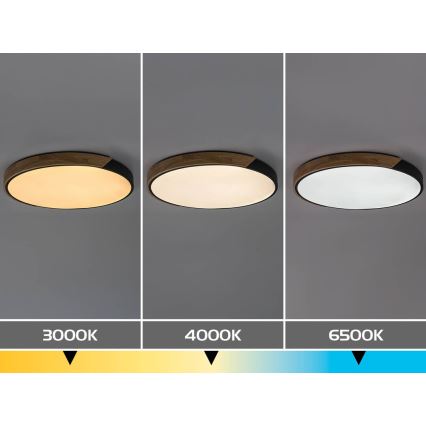 Rabalux – LED lubinis šviestuvas, 42 W, 230 V, 3000/4000/6500 K, juodas/ąžuolo imitacija, Ø 41 cm