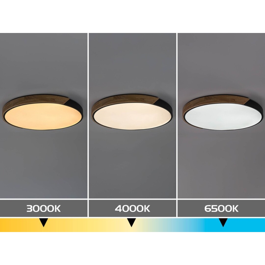 Rabalux – LED lubinis šviestuvas, 42 W, 230 V, 3000/4000/6500 K, juodas/ąžuolo imitacija, Ø 41 cm