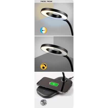Rabalux - LED reguliuojama jutiklinė stalinė lempa su belaidžiu įkrovimu LED/5W/5V 2700-6000K juoda