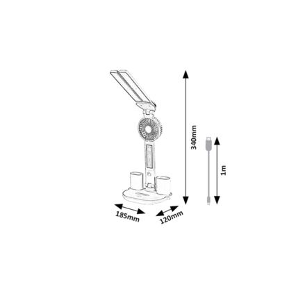 Rabalux - dimeriuojama LED stalinė lempa su ventiliatoriumi LED/7W/5V 3000/4000/6500K