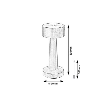 Rabalux - LED Įkraunama jutiklinė stalinė lempa LED/2,7W/5V 1200mAh 3000/4000/6000K auksas