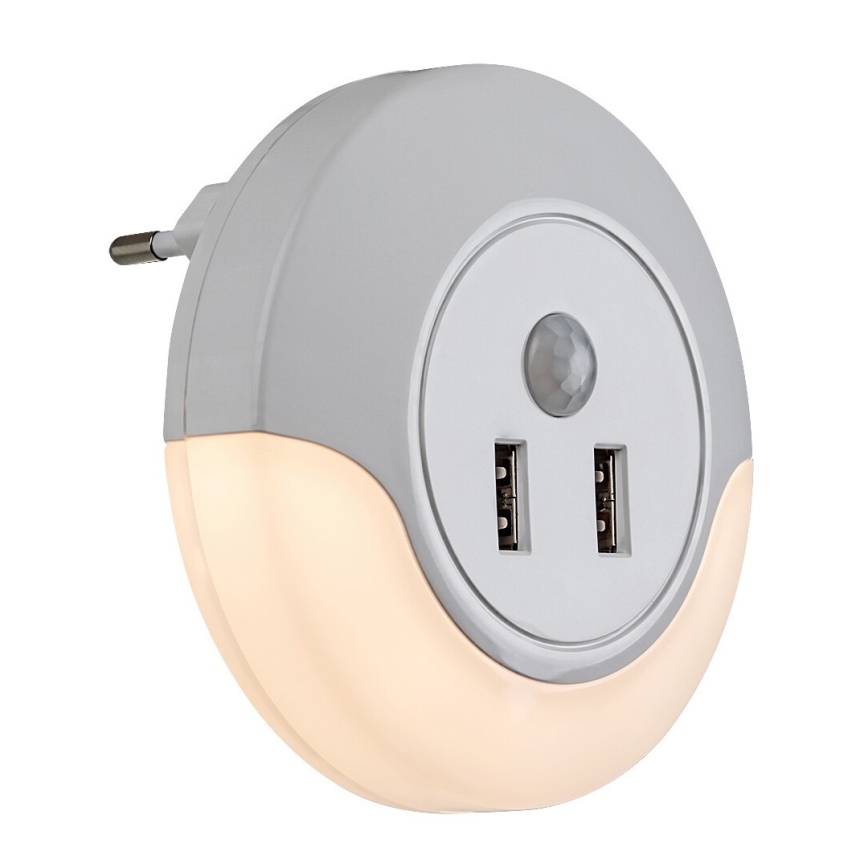 Rabalux - LED naktinė lemputė su jutikliu, įkišama į lizdą, 2xUSB LED/13,9W/230V 3000K