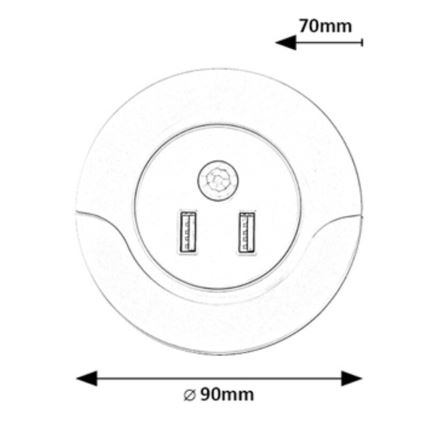Rabalux - LED naktinė lemputė su jutikliu, įkišama į lizdą, 2xUSB LED/13,9W/230V 3000K