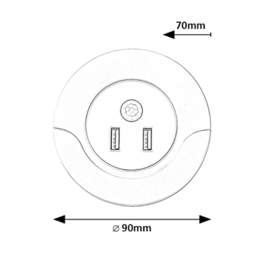 Rabalux - LED naktinė lemputė su jutikliu, įkišama į lizdą, 2xUSB LED/13,9W/230V 3000K