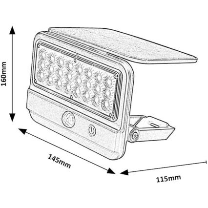 Rabalux - LED sieninis šviestuvas su jutikliu, įkraunamas saulės energija LED/7W/3,7V IP54 juoda