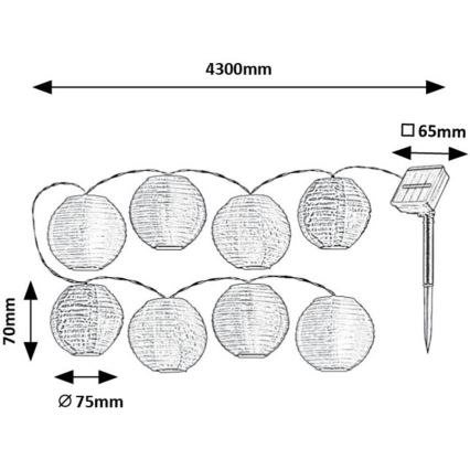 Rabalux - LED grandinė, įkraunama saulės šviesa 8xLED/0,48W/1,2V 4,3 m IP44