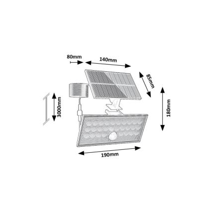 Rabalux - LED saulės šviestuvas su jutikliu LED/8W/3,7V 1800mAh IP65 + nuotolinio valdymo pultas