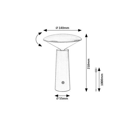 Rabalux - LED Pritemdoma įkraunama jutiklinė stalinė lempa POLPERRO LED/3W/3,7V 1200mAh juoda