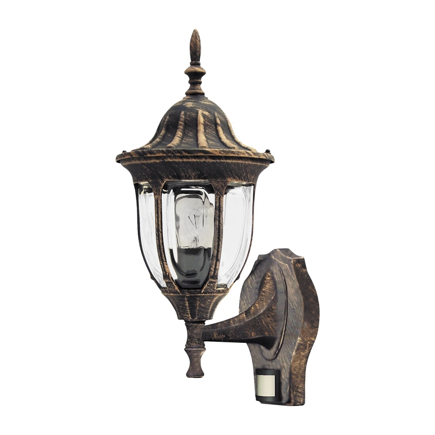 Rabalux - Lauko sieninis šviestuvas su judesio jutikliu 1xE27/60W/230V IP43 auksinis/patinuotas/juodas